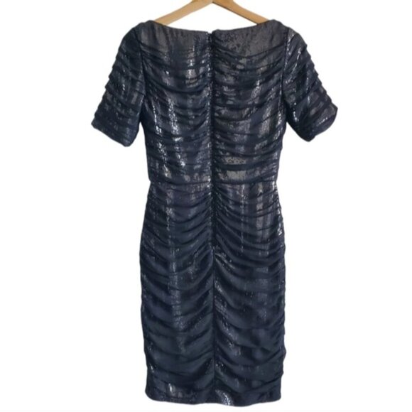 Tadashi Shoji Black Silk Sequin Sheath Dress Size 4 - Picture 2 of 11